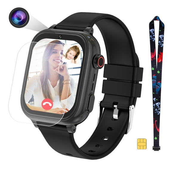 4G GPS Smart Watch for Kids, Kids Smart Phone Watch with SIM Card for Boys Girls Aged 4-12 with Call, SOS, Parental Controls, Games, Camera, Alarm, Video, Music, Birthday Gifts, Black