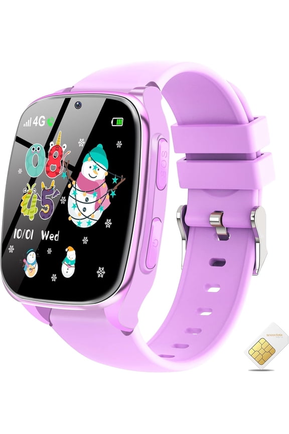 4G Kids Smart Watch - Smartwatch for Kids with SIM Card, SOS Call, Camera, Video, Alarm, Stopwatch, AudioBook, Music, Games, Pedometer for Boys Girls Ages 4-12 (Purple)