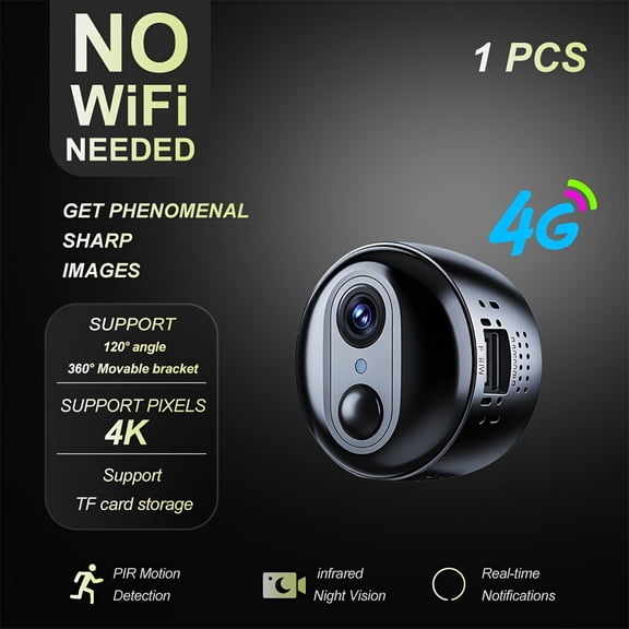 4G LTE 4K Wireless Security Camera, Infrared Night Vision, Rechargeable Battery, PIR Human Detection, Two-Way Audio, No WiFi & Power Cord Required