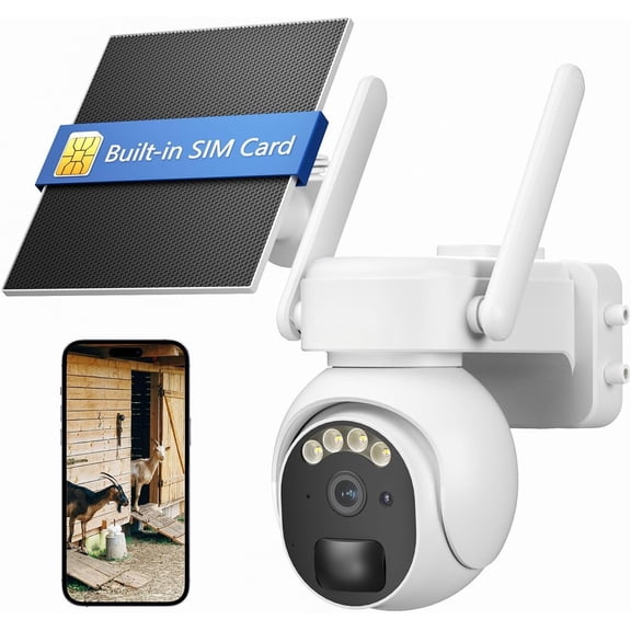 4G LTE  Camera Outdoor, 360? PTZ Outdoor Camera for Remote Areas, Solar Camera Outdoor , PIR Motion Detection,  Color Night Vision, 2-Way Talk, IP66 , Wall/Ceiling Mount