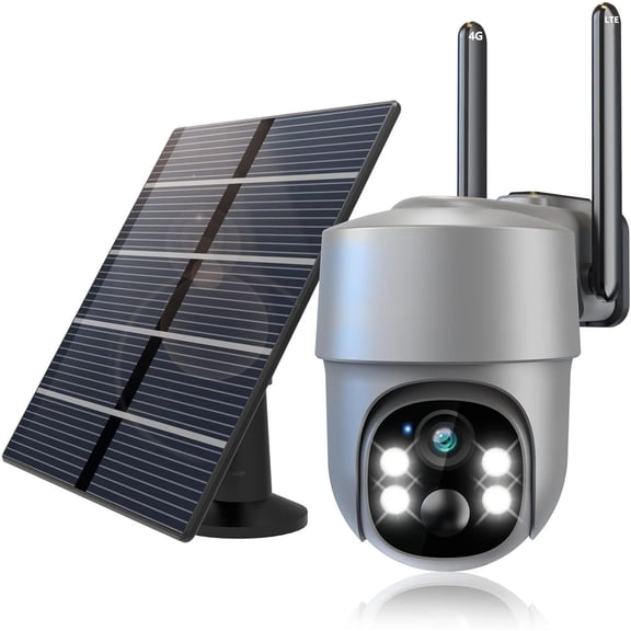 4G LTE Cellular Camera Cameras Outdoor Solar- with 360? Pan & Tilt ,Pir Motion Detection, Color Night Vision,2-Way Audio,Siren,IP66,Built in Sim Card