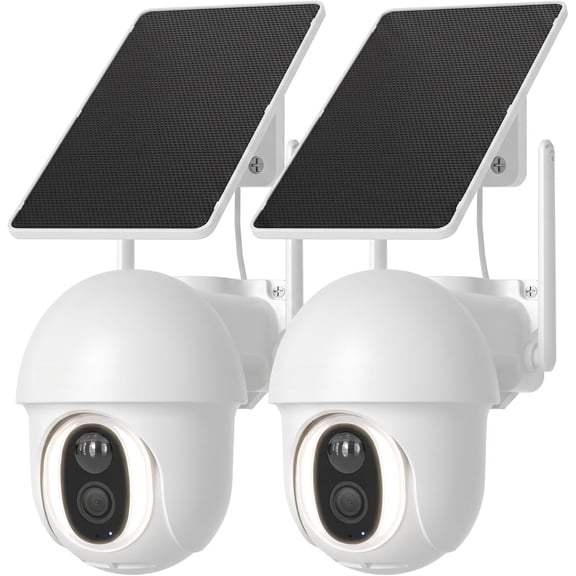 4G LTE Cellular Camera Outdoor, 2 Pack | Solar , 4MP Color Night Vision, 360? Pan-Tilt, No WiFi Needed, SIM Card Included, Cloud/SD Storage