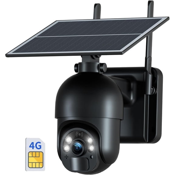 4G LTE Cellular Camera Outdoor Solar Camera Built-in SIM Card, Color Night Vision PTZ 360? View, PIR Motion Detection, 2-Way Talk, No WiFi, IP66