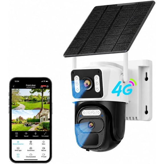 4G LTE Cellular Camera Outdoor,Solar No WiFi Needed, Lens,355? PTZ,Color Night Vision,PIR Motion Detection,Two-Way Talk, Version