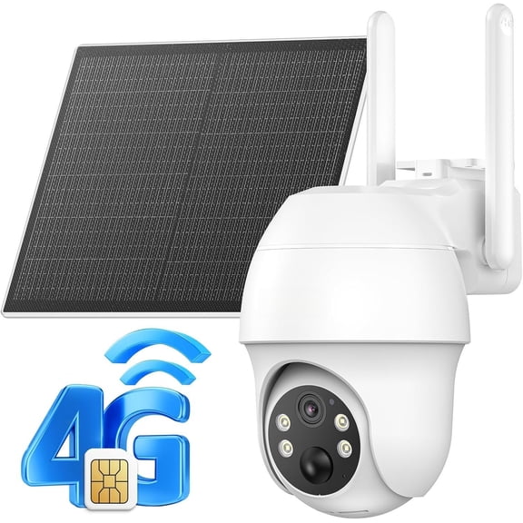 4G LTE Cellular Camera Outdoor, No WiFi Cameras with Solar Panel, Color Night Vision, 2-Way Audio, 360? PTZ, PIR Motion Sensor(Subscription Required)