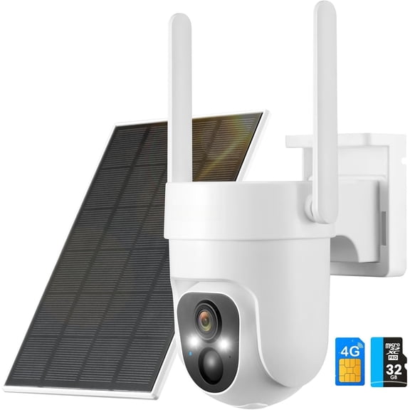 4G LTE Cellular Camera Outdoor, No WiFi Needed, Color Night Vision, 360? View Pan/Tilt, 2 Way Talk, PIR Motion Sensor, Built-in SIM Card (Support /AT&T/T-Mobile)