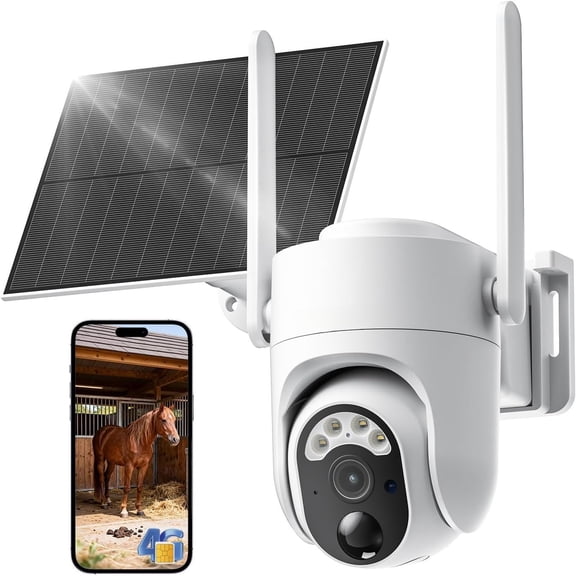 4G LTE Cellular Camera Solar , No WiFi Cameras Outdoor, 360? View, , PIR Motion Sensor, 2-Way Talk, in SIM Card, Free Cloud Storage (Need Apply)