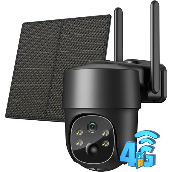 4G LTE Cellular Camera Solar with SIM Card, Outdoor No WiFi Camera, PTZ Night Vision Motion Detection 2 Way Talk TF&Cloud Storage IP66, -in SIM Card
