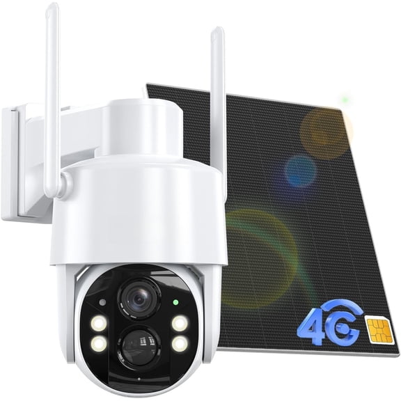 4G LTE Cellular Camera, No WiFi Camera, 2.5K Solar Camera Outdoor , Spotlight Color Night Vision, 360? Live View, Motion&Siren Alert, SD/Cloud Storage ( SIM Card)