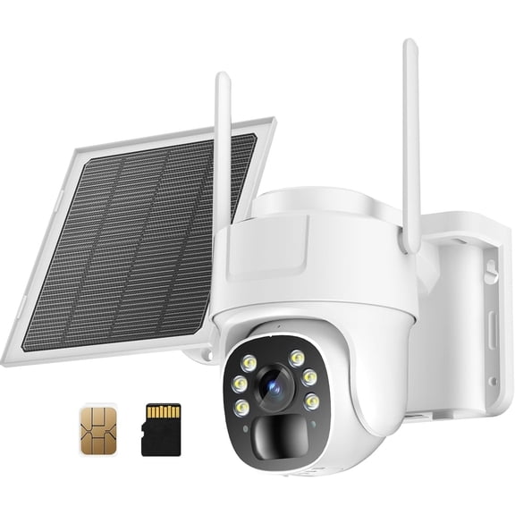 4G LTE Cellular Camera, No WiFi Camera Outdoor Built-in SIM Card and 64GB SD Card, Solar , Cam Color Night Vision, PIR Motion Sensor, PTZ 355? View, 2 Way Talk
