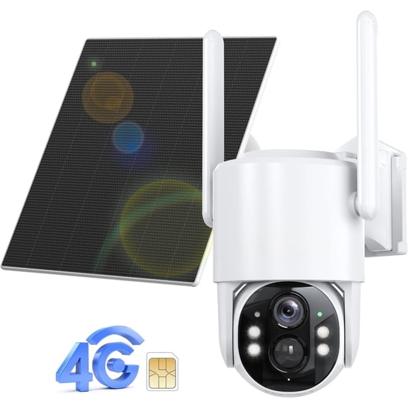 4G LTE Cellular Camera, No Wifi Camera, 2.5K Solar Camera Outdoor , 360? Live View, Spotlight Color Night Vision, Motion&Siren Alert, SD/Cloud Storage (SIM Card Included)