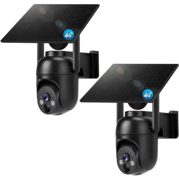4G LTE Cellular Cameras Solar No WiFi Camera Outdoor Built-in SIM Card Color Night Vision 360? View Motion Detection 2-Way Audio 2 Packs
