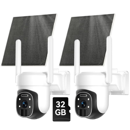 4G LTE Cellular Security Camera Outdoor with 32G TF card, 2K No WiFi Solar Camera Outdoor Wireless Color Night Vision, Cellular Cameras for Security 360°Viewing, PIR Motion Sensor,2Pack