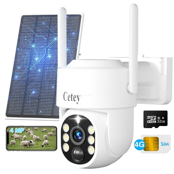 4G LTE Cellular Security Camera Wireless Outdoor, No WiFi Solar Powered Camera for Farms, Ranches, Estates Surveillance, 2K Color Night Vision, 360PTZ, 2-Way Audio, PIR Motion Sensor
