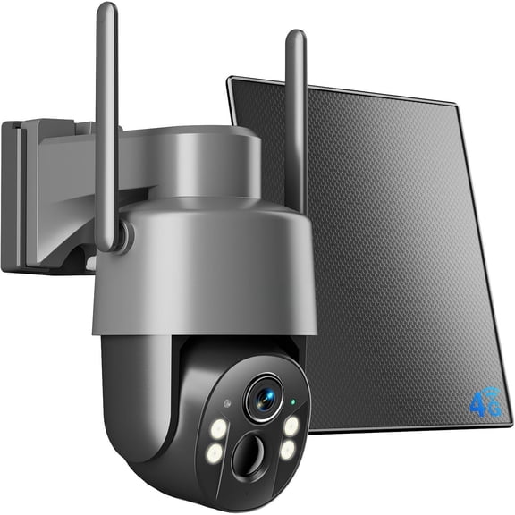 4G LTE Cellular Solar Camera Outdoor, 2.5K NO WiFi Camera with Color Night Vision, 360? PTZ Live View, PIR Motion Detection, Built-in SIM Card, 2 Way Talk
