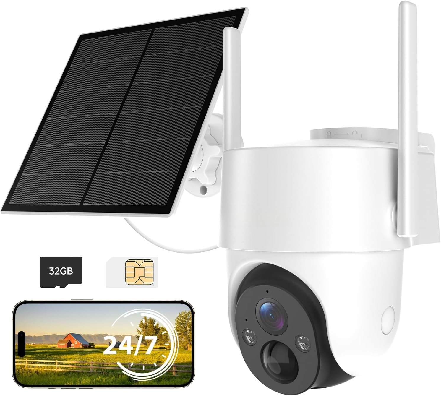 4G LTE Cellular Solar Camera Outdoor with AOV 24/7 Recording, 10040mAh ...