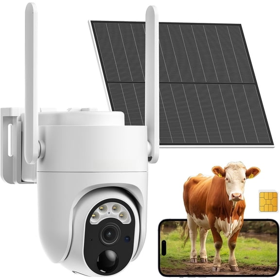 4G LTE Cellular Solar Camera Outdoor, No WiFi Camera Solar , 360? Live View, Color Night Vision, AI Detection, 2-Way Audio, Phone Notification, Built-in SIM Card