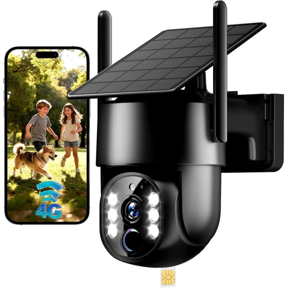 4G LTE Cellular Solar Camera Outdoor, No WiFi Needed, 4MP Color Night Vision, 360? Pan-Tilt, Built-in SIM Card, AI Motion Detection, 2-Way Talk for Jobsite/Farm