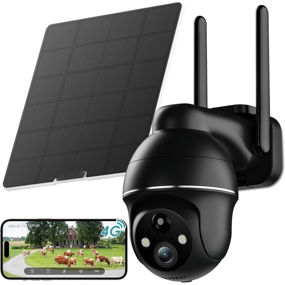 4G LTE Cellular Solar Cameras Outdoor, 3MP No WiFi Cameras for , 360? Live View, Color Night Vision, PIR Motion Sensor, 2 Way Talk, Built in SIM Card