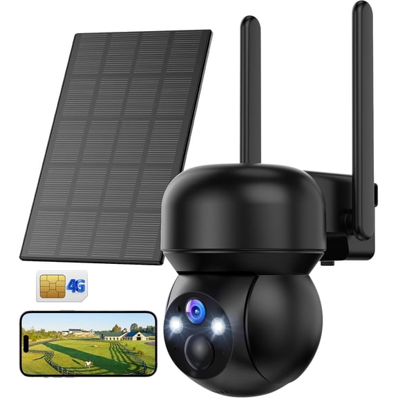 4G LTE Cellular Solar Security Camera Outdoor: No WiFi Powered Outdoor Built in SIM Card 2K Battery Wireless Cameras for Home Surveillance Outside 360 Live View Motion Detection