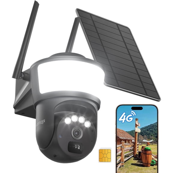 4G LTE Cellular Solar Security Camera Wireless Outdoor, No WiFi Security Camera with Unique Powerful Spotlight, Color Night Vision, 2K Cameras for Home Security, PTZ 360 View for Farm Ranch RV