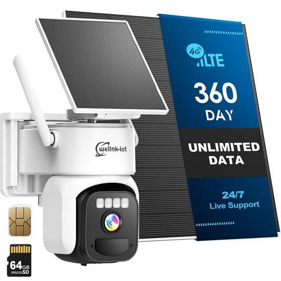 4G LTE Cellular Solar Security Camera Wireless Outdoor W/360-Day Cell Data Unlimited, No WiFi Security Camera, 360 Live View, 2K Color Night Vision, PIR Motion Sensor, 2 Way Talk, Built in SIM Card