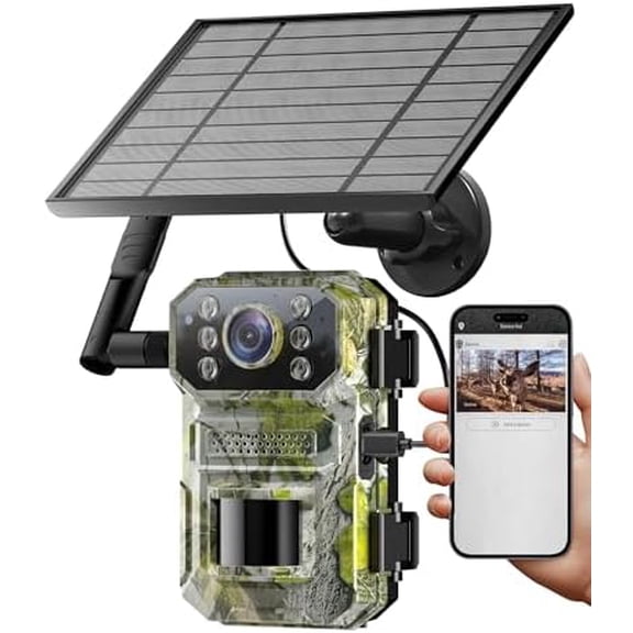 4G LTE Cellular Trail Camera, 2K Live Streaming Solar Trail Cameras with Motion Sensor, Night Vision, GPS, Game Camera with 0.03s Trigger, IP66 Waterproof, Built-in 32GB Card$$Other