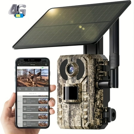 4G LTE Cellular Trail Camera - 4K Live View, 0.2s Trigger, Solar Powered with Built-In SIM Card & Trial Data, Perfect for Hunting & Wildlife Monitoring