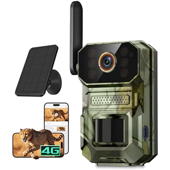 4G LTE Cellular Trail Camera with Solar Panel, 1080p Full HD Game Cameras, Live View, Night Vision, Motion Detection, 2-Way Talk, IP65, Built-in SIM Card, Unlimited Plan (Sold Separately)$$Other