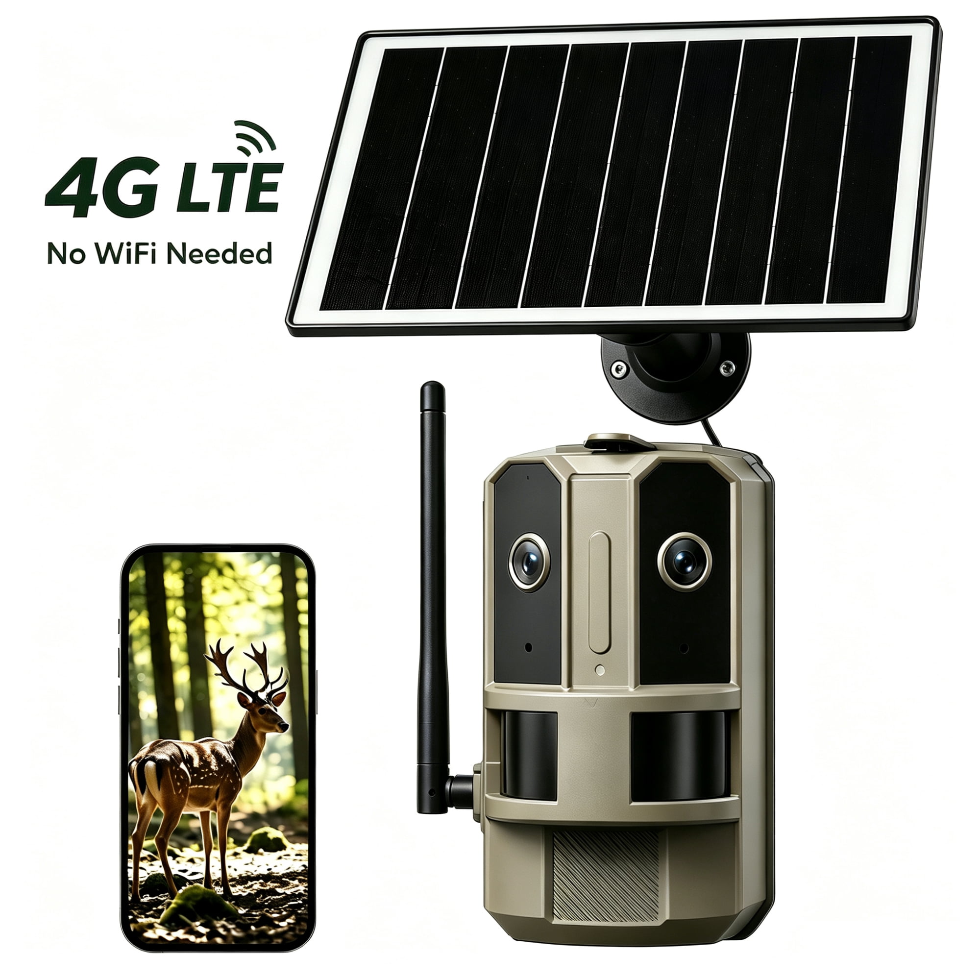 4G LTE Solar Security Camera Outdoor, 1080P HD Dual CMOS Sensor, 180 ...