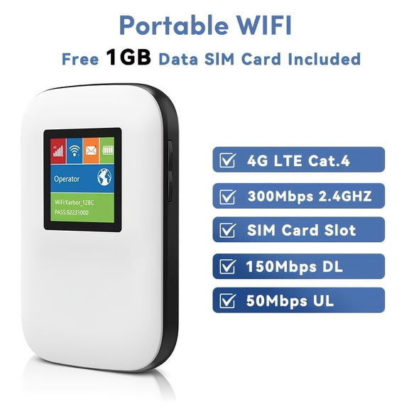 4G LTE Mobile Hotspot, 16 Devices Connectable, Verizon/AT&T Compatible, Portable WiFi with 1GB Free Global Data for Travel, Camping & RV