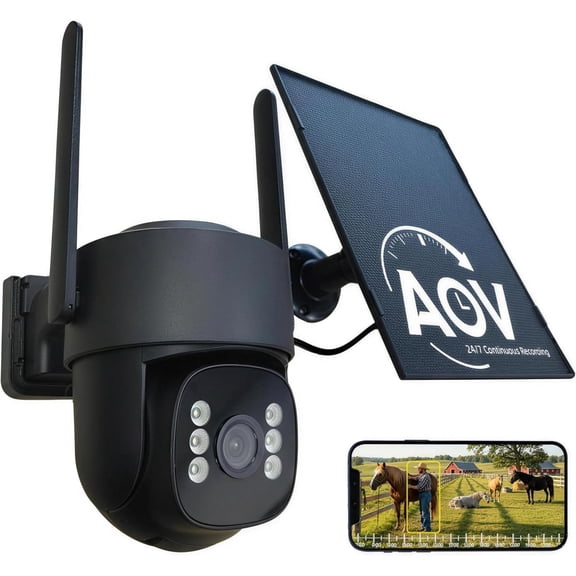 4G LTE Solar   Camera, No WiFi or Power Needed, 24/7 Continuous Recording, Up to 99ft Human Detection &  ,  QHD Video, Color Night Vision, Pan/Tilt Full View, IP66