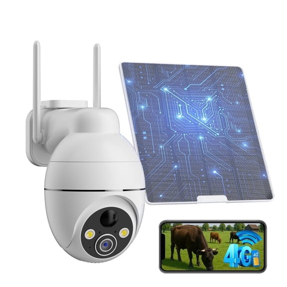Generic 4G LTE Solar Cellular Security Camera Built in SIM 3MP PTZ No WiFi PIR Alerts 2 Way Audio