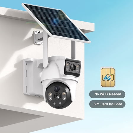 4G LTE Solar Security Camera, 8MP Dual Lens, 360° Pan Tilt, SIM Card Included, PIR Motion Detection, Color Night Vision, Two-Way Audio, App Control for Home Safety