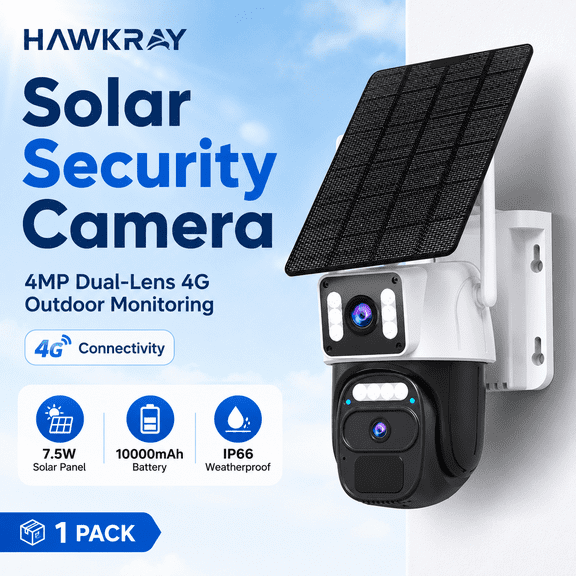 4G LTE Solar Security Camera Dual-Cam, Color Night Vision, 360 Pan-Tilt, Two-Way Audio, No WiFi, Built-in SIM(Need to recharge network traffic)