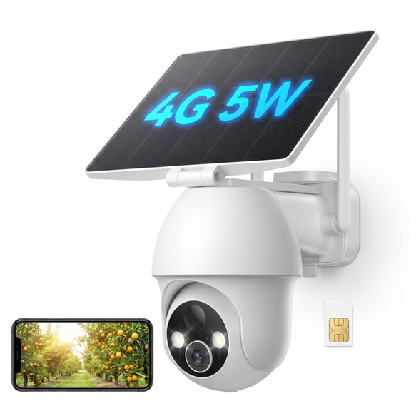 4G LTE Solar Security Camera Outdoor Wireless, 4K PTZ Surveillance Camera with SIM Card, PIR Motion Detection, Color Night Vision, Two-Way Audio, IP65 Waterproof