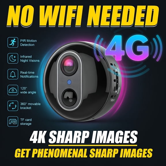 4G LTE Wireless Surveillance Camera with Infrared Night Vision, Rechargeable Battery, PIR Human Detection, Two-Way Audio, Cloud Storage, No Wi-Fi/Power Required