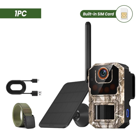 4G LTE cellular solar-powered outdoor security camera, built-in SIM card, 355real-time view, 3K night vision, two-way audio, IP65