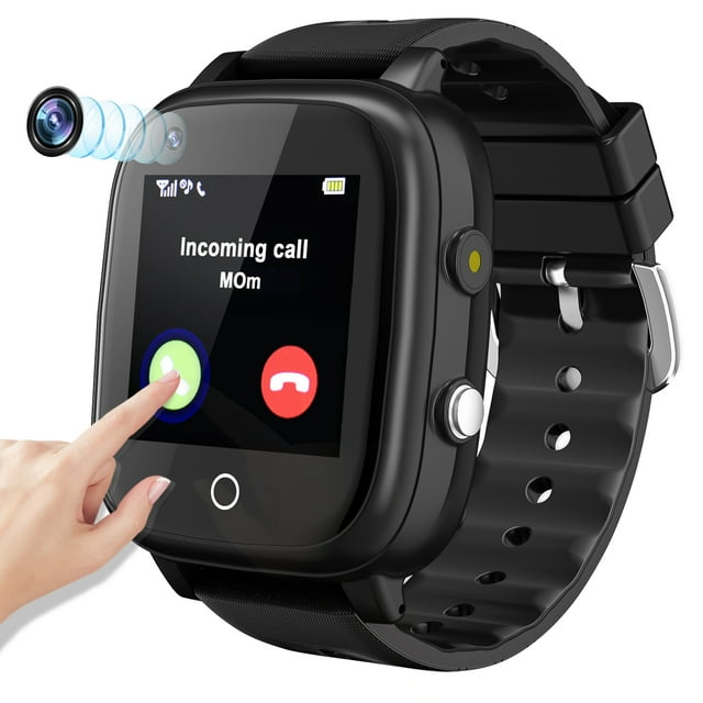 4G Smart Watch Kids Wristwatch Touch Screen GPS Locator Tracker Anti-Lost SOS Video Call Wifi Function, Black