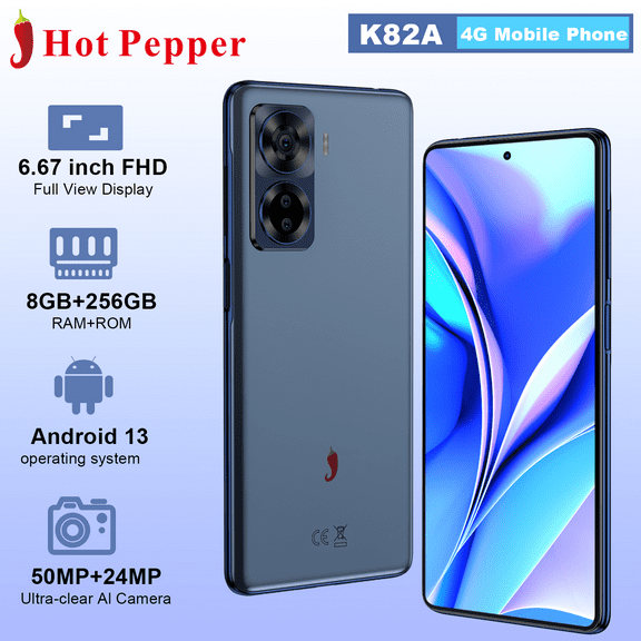 4G Smartphone K82A Android 13 6.67 Inch FHD+ 1080*2400 FHD+ Screen MTK-G99 8 cores CPU 8GB RAM 256GB ROM 1TB Expand 33W Fast Charging 5000mAh Battery