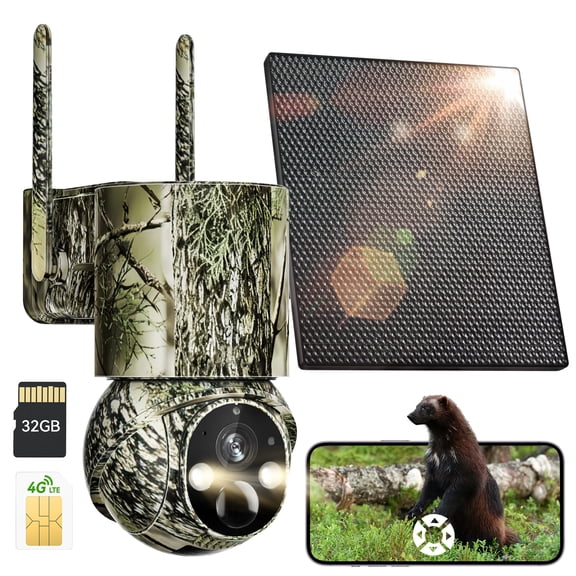 4G Solar-Powered LTE Cellular Trail Camera , Color Night Vision, 2-Way Talk, 1920P UHD, 360True Panoramic Vision, SD Card/Cloud storage, PIR Detection, Instant Alerts, Instant Communication