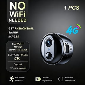 4G Wireless Security Camera, Built-In SIM & Battery, PIR Detection, Night Vision, Wide Angle, Real-Time Alerts, Indoor Cam for Home, Garage & Pet Monitoring, App Supported (Storage Not Included)