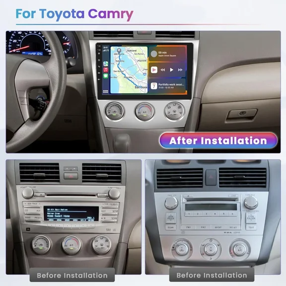 4GB+64GB 10-Inch Car Stereo for Toyota Camry 2007-2011, Android 15 + RDS/DSP + GPS Navigation, Head Unit with CarPlay/Bluetooth/WiFi, Mirror Link & Steering Wheel Control