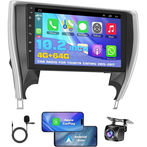 4GB+64GB Android 13 Car Radio for Toyota Camry 2015 2016 2017, 10.2 Inch Touch Screen Support Wireless CarPlay & Android Auto, Bluetooth 5.2 & Voice Control, GPS & WiFi, Backup Camera Car Stereo