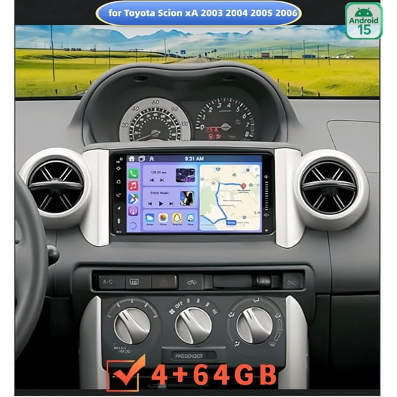 4GB+64GB Android 15 Car Stereo Radio Compatible for Toyota Scion xA 2003 2004 2005 2006 7 Inch GPS Navi Head Unit with Carplay Android Auto WiFi Bluetooth FM/RDS Car Player SWC Mirror Link