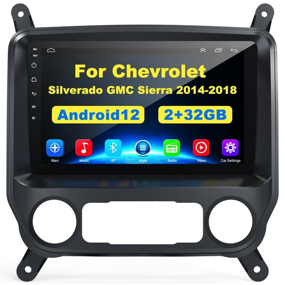 4GB+64GB Car Radio for 2014-2018 Chevrolet Silverado&GMC Sierra,10 Inch IPS Touchscreen Car Stereo with Wireless Carplay,Android Auto,GPS,Bluetooth,FM, Android 12 Silverado Radio with Back-up Camera