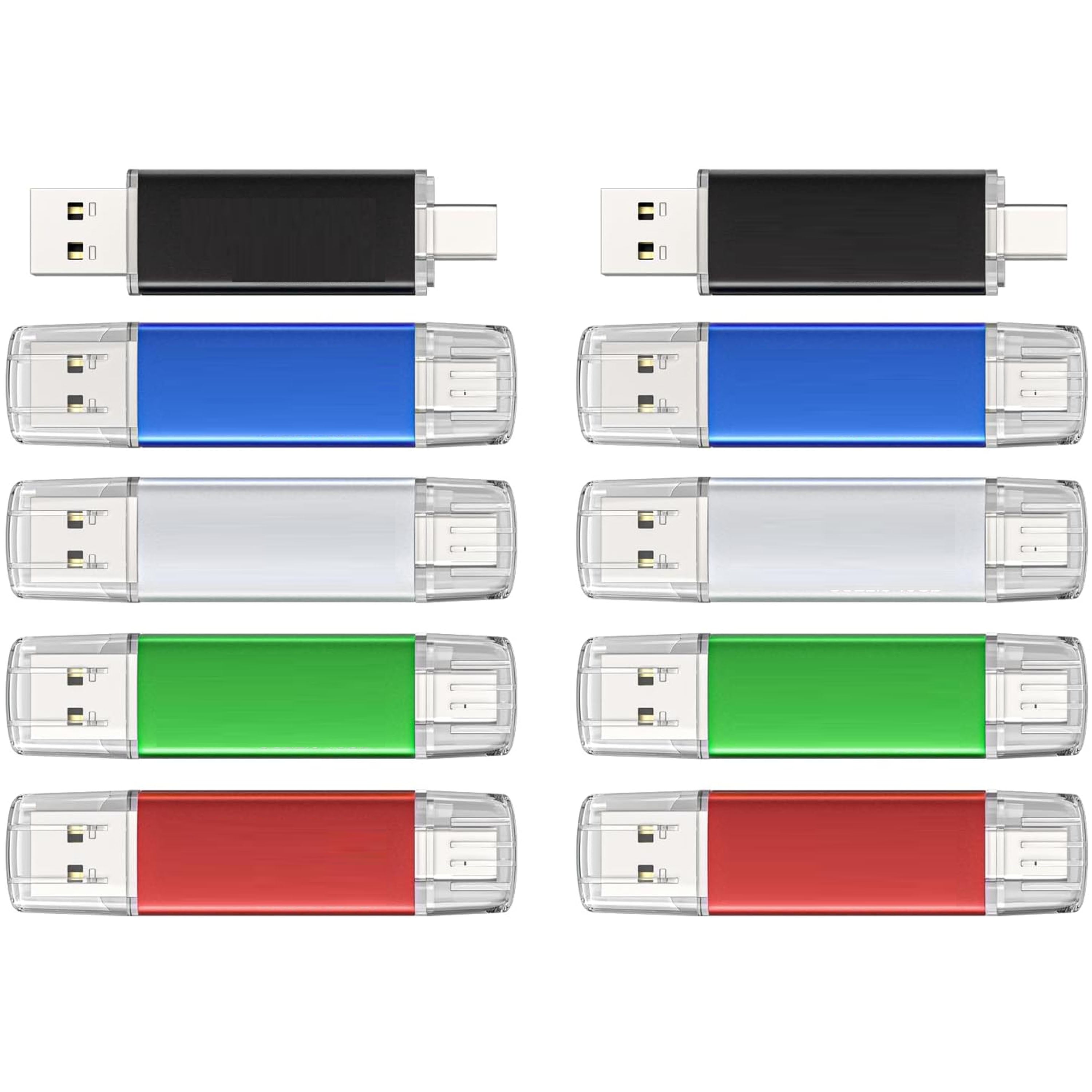 4GB USB TYPE C Thumb Drive USB 2.0 Swivel Design 2-in-1 Type-C Memory Stick for Android Smartphone, Computer, MacBook, Tablet, PC (4GB 10Pack Black)