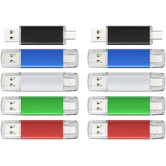 4GB USB TYPE C Thumb Drive USB 2.0 Swivel Design 2-in-1 Type-C Memory Stick for Android Smartphone, Computer, MacBook, Tablet, PC (4GB 10Pack Black)