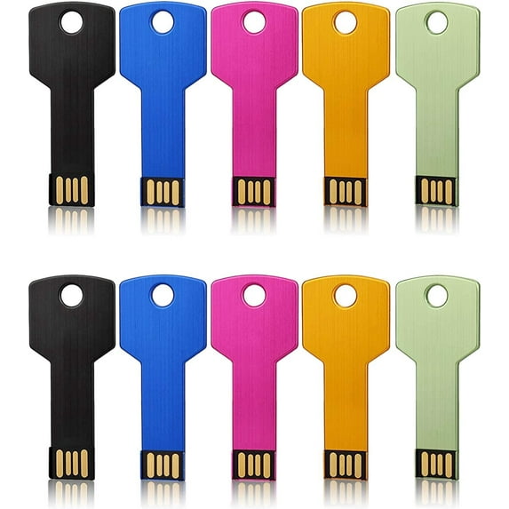 4GB USB2.0 Flash Drive 10 Pack, Color Flash Drive Key Shape Metal Thumb Drive, Portable Zip Drive USB1.4GB* 5 Mixed Colors