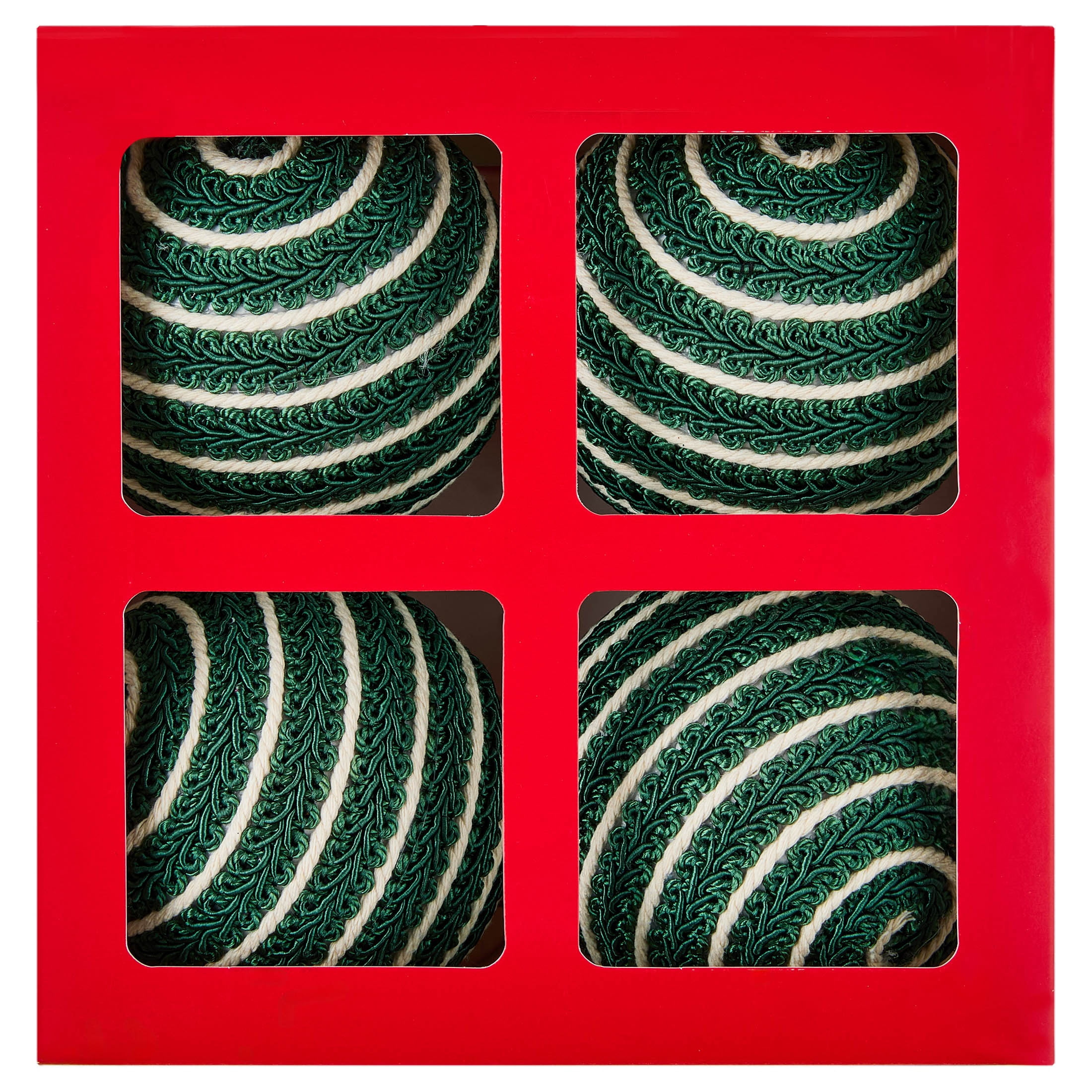 4-Count Green and Cream Braided Ball Christmas Ornaments, 5", by Holiday Time